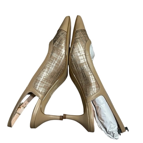 Anthropologie shoes women NEW! Slingback kitten heel Aurora warm taupe gold.7.5 - Picture 16 of 16